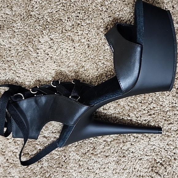Pleaser BOW Down Lace Up Black Platform Heels -delight 600 - Picture 2 of 14